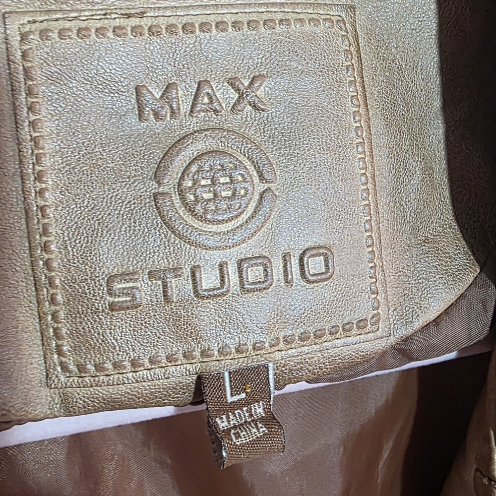 Max Studio Light Brown Faux Leather Moto Biker Jacket Sz Large - Picture 4 of 8